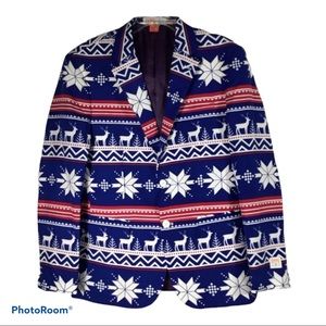 The Rudolph Deer Snowflake Blazer Jacket Red Blue White NWOT size 40